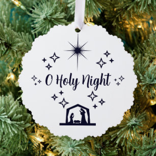 O Holy Night Christmas Minimalist Typography Tree Decoration Card