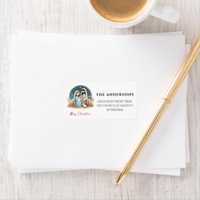O Holy Night Christmas Nativity Scene Address Label (Insitu)
