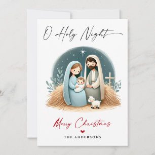 O Holy Night Christmas Nativity Scene Family Photo Holiday Card