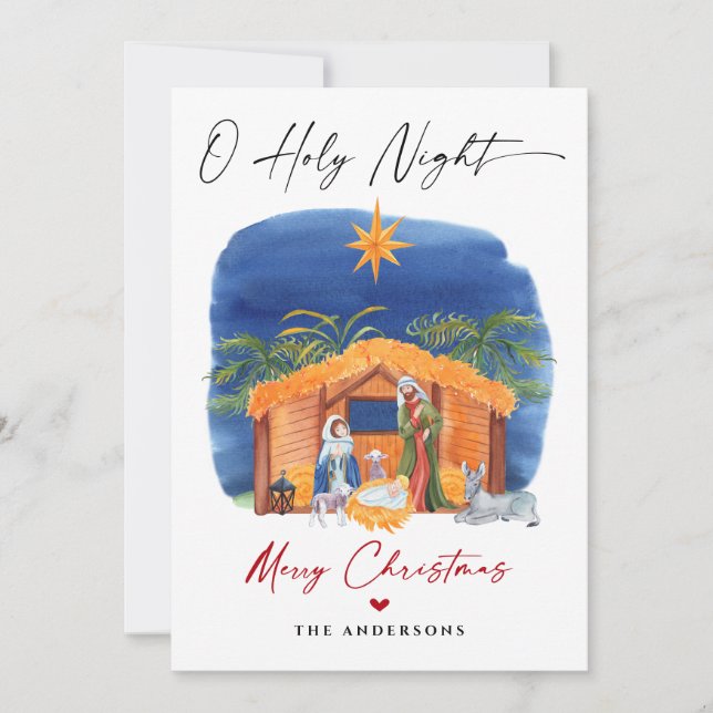 O Holy Night Christmas Nativity Scene Photo Card (Front)