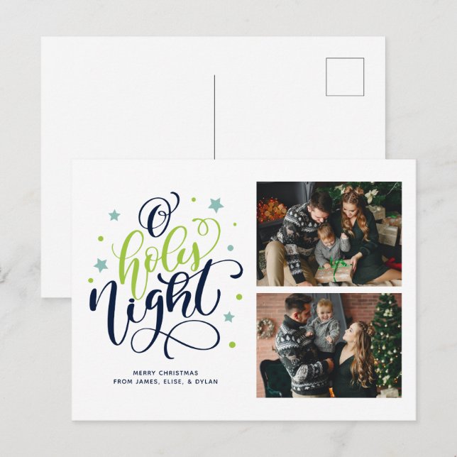 O Holy Night Hand Lettered Photo Gallery Holiday Postcard (Front/Back)