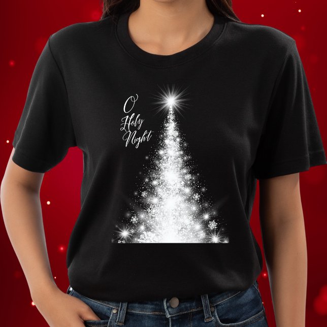 O Holy Night Holiday Glow White Christmas Tree T-Shirt (Creator Uploaded)