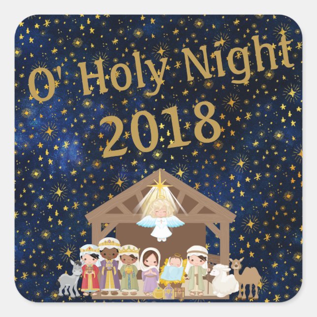 O' Holy Night Manger Jesus Wise Men Stickers (Front)