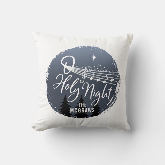 O Holy Night:  Music Notes + Stars Personalised Cushion (Front)