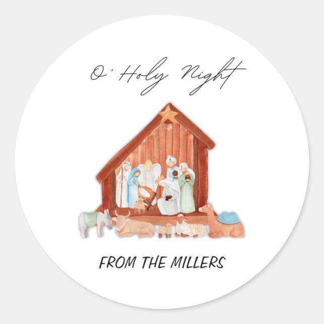 O' Holy Night Nativity Christmas  Classic Round Sticker (Front)