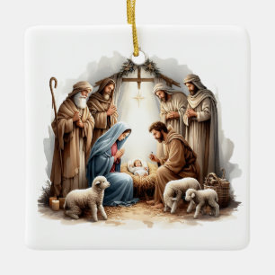 O Holy Night – Nativity Under Starlight Ceramic Ornament