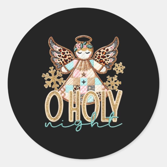 O Holy Night Patchwork Angel Christian Jesus Chris Classic Round Sticker (Front)