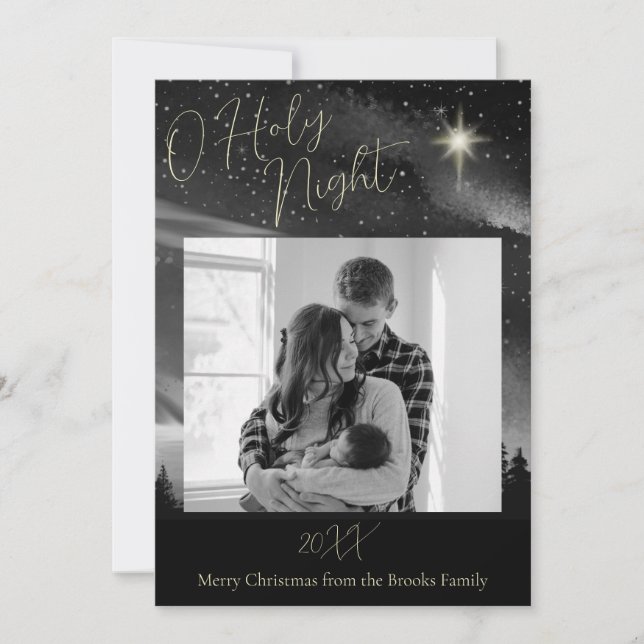 O Holy Night Religious Christmas Bible Verse Photo Holiday Card (Front)
