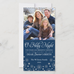 O Holy Night Religious Christmas Navy Blue Holiday Card