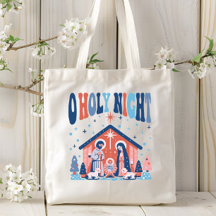 O Holy Night Retro Nativity Christmas Tote Bag