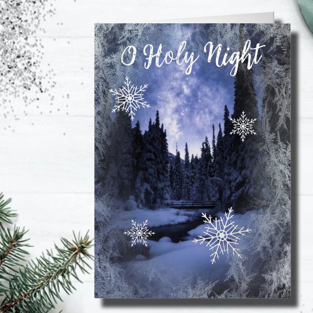 O Holy Night Rustic Woodland Christmas  Foil Holiday Card (Creator Uploaded)