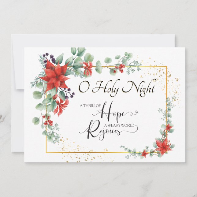 "O Holy Night" Weary World Rejoices Christmas Flat Holiday Card (Front)