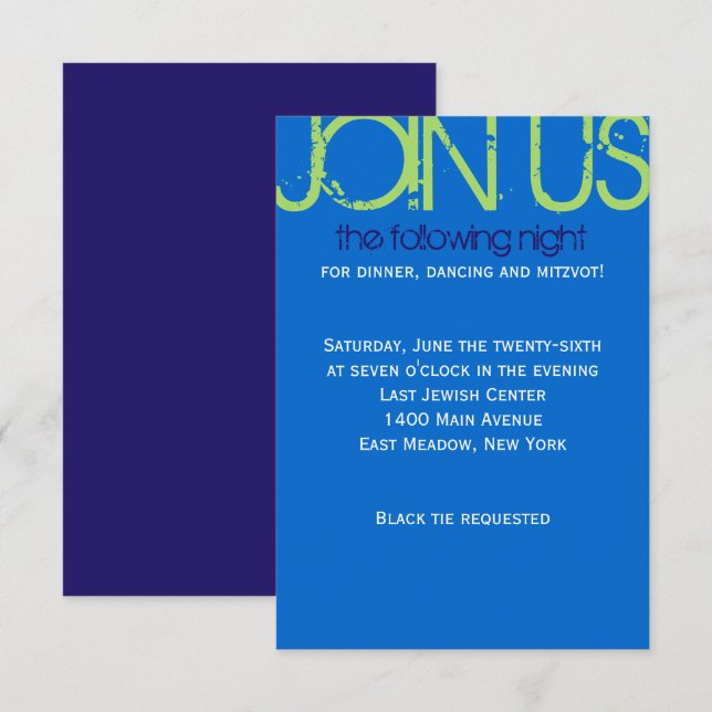 O Initial Collection Bar Bat Mitzvah Party Card (Front/Back)