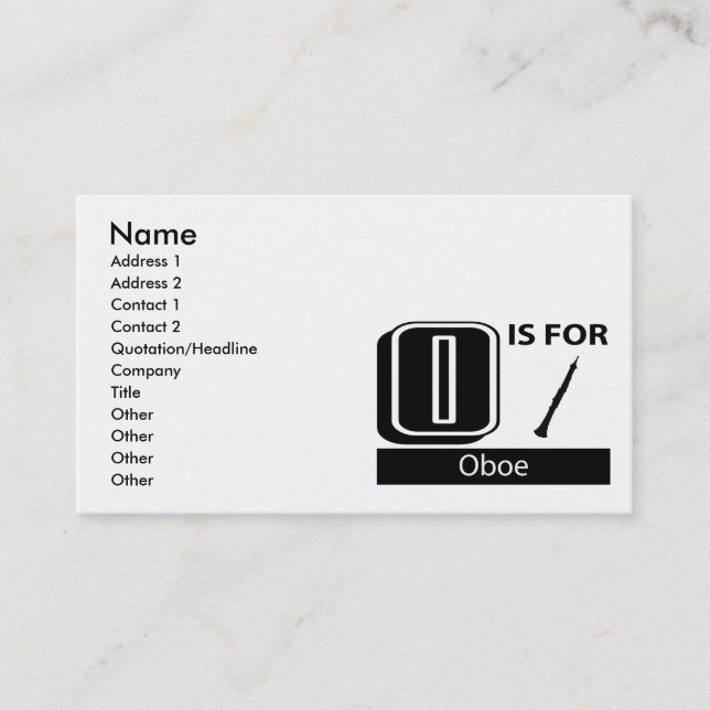 O Is For Oboe Business Card (Front)