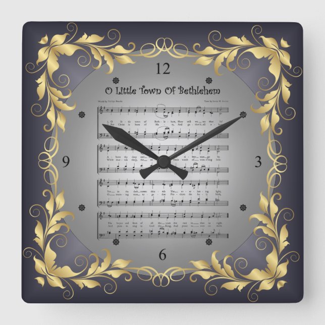 O Little Town Of Bethlehem ~ Sheet Music ~ * ~ Square Wall Clock (Front)
