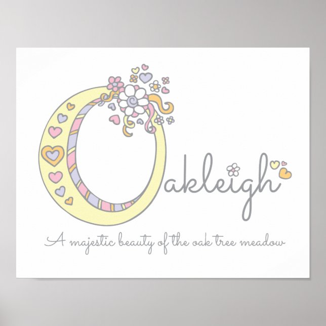 O monogram art Oakleigh girls name meaning poster (Front)
