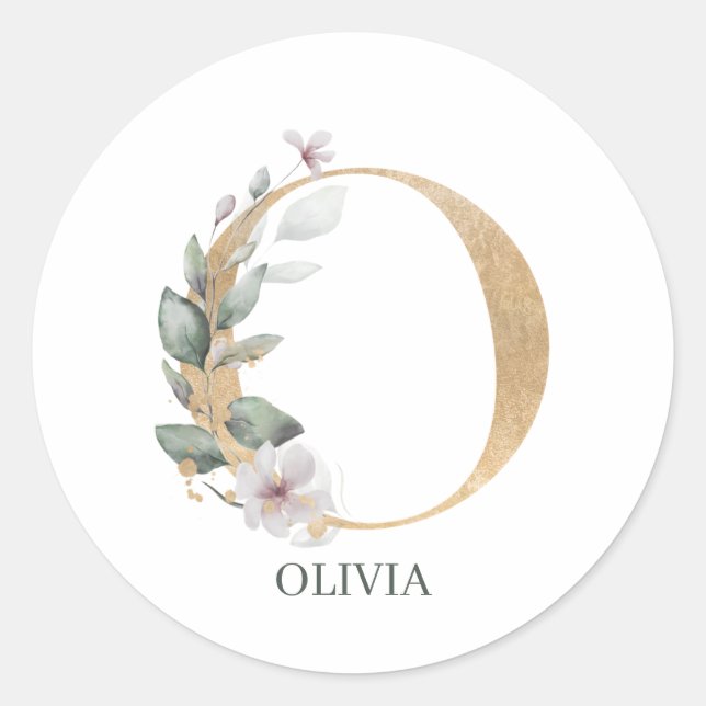 O Monogram Floral Personalised Classic Round Sticker (Front)