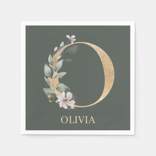 O Monogram Floral Personalised Napkins (Front)