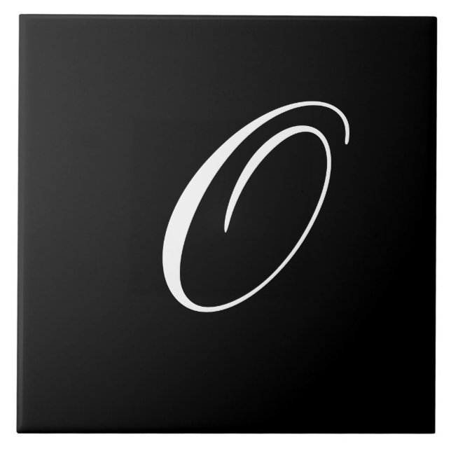 O Monogram Initial White on Black Tile (Front)