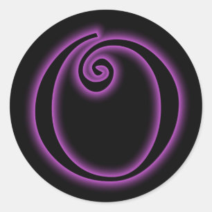 O Monogram Purple Neon Classic Round Sticker