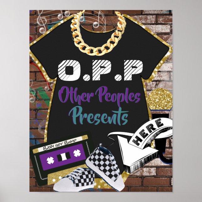 O.P.P Hip Hop Purple|Teal Cute Gift Table Sign (Front)