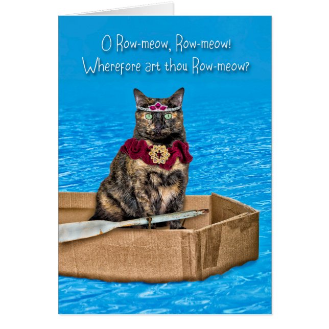 O Row-meow Cat In A Cardboard Boat Funny Valentine (Front)