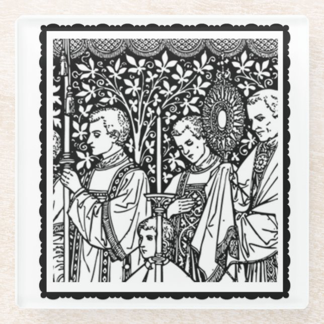 O Sacrament Most Holy Monstrance with Priests Glass Coaster (Front)
