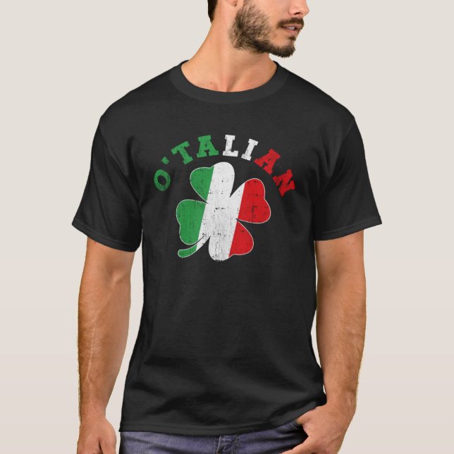 O talian St Patricks Day Shamrock Italian Italy Fl T-Shirt (Front)