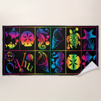 Oahu colourful sea life beach towel