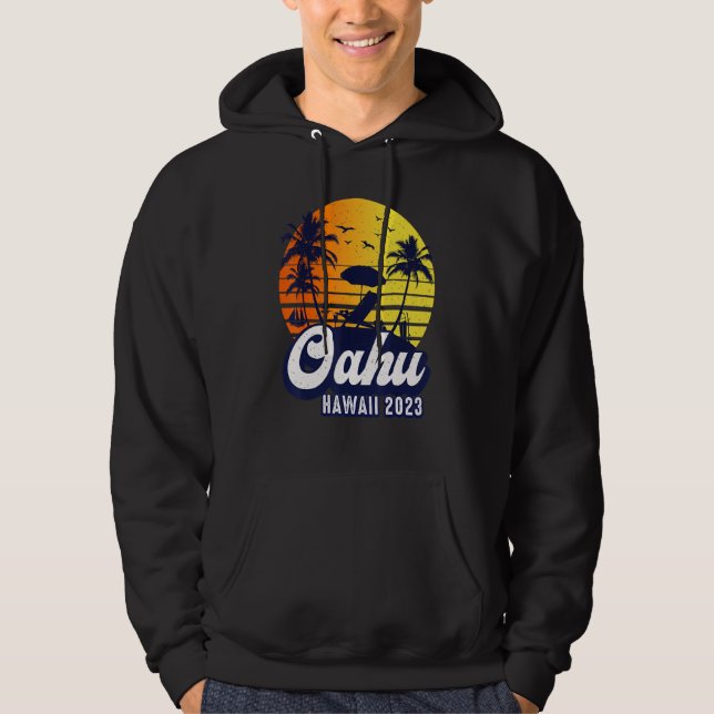 Oahu Hawaii 2023 Hawaiian Sunset Beach Retro Hoodie (Front)