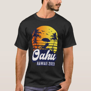 Oahu Hawaii 2023 Hawaiian Sunset Beach Retro T-Shirt