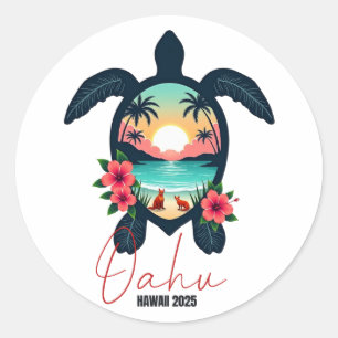 Oahu Hawaii 2025 Turtle Family Summer Vacation Classic Round Sticker