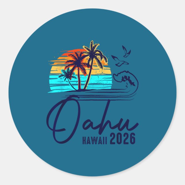 Oahu Hawaii 2026 Vacation Beach Matching Family Gr Classic Round Sticker (Front)