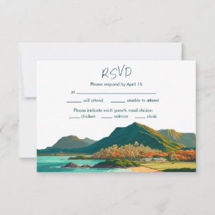 Oahu Hawaii Beach Mountain Wedding RSVP Card