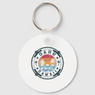 Oahu Hawaii Beach Summer Vacation Vintage Sunset Key Ring