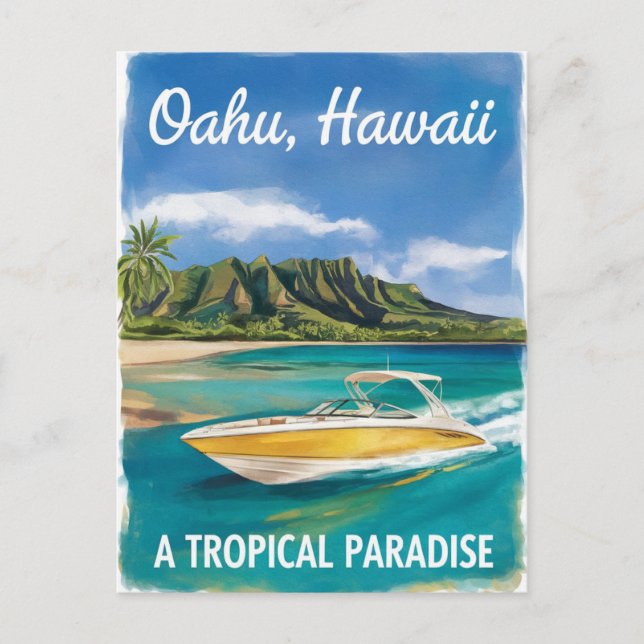  Oahu Hawaii Beach Travel Watercolor Painting  Postcard (Front)