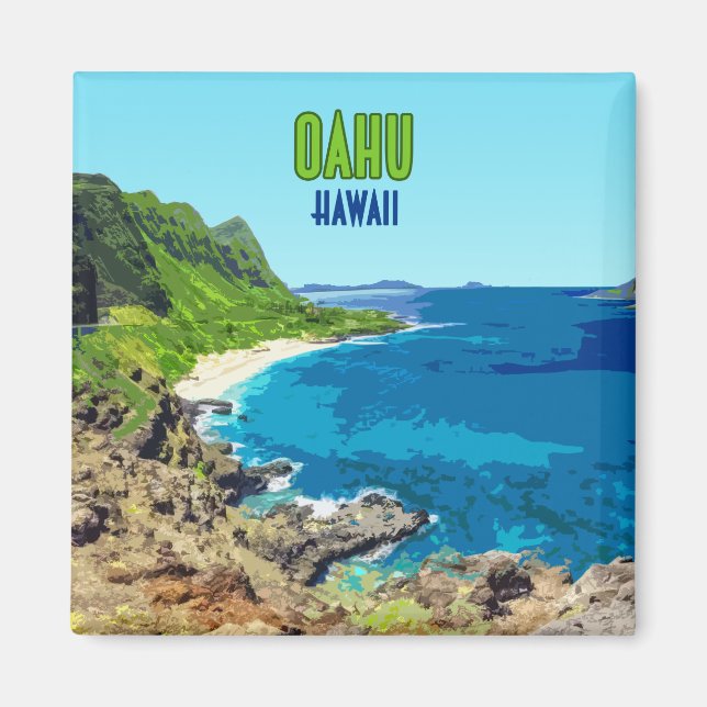Oahu Hawaii Beach Vintage Magnet (Front)