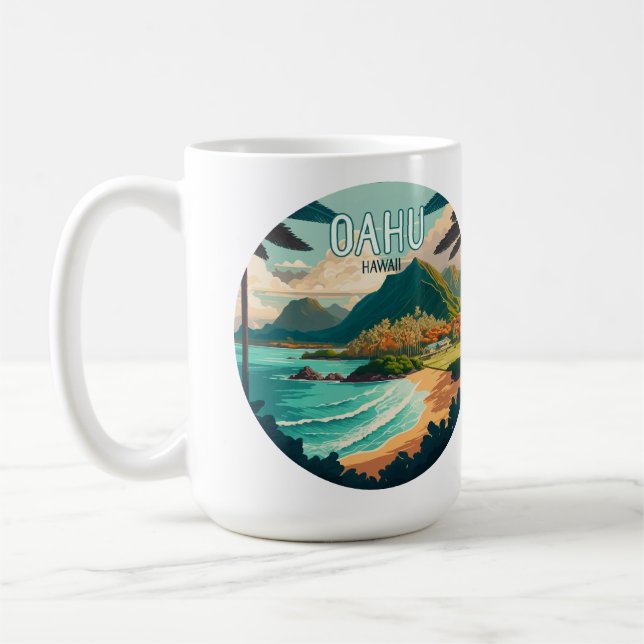 Oahu Hawaii Beach Vintage Retro Coffee Mug (Left)