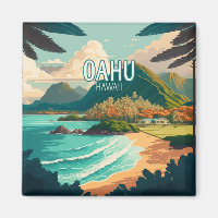 Oahu Hawaii Beach Vintage Retro Keychain