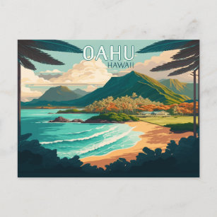 Oahu Hawaii Beach Vintage Retro Postcard