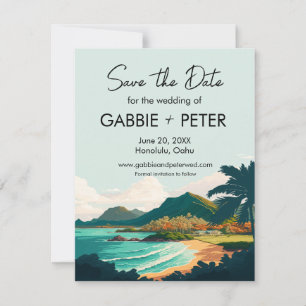Oahu Hawaii Beach Wedding Save the Date Invitation