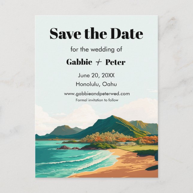 Oahu Hawaii Beach Wedding Save the Date Postcard (Front)