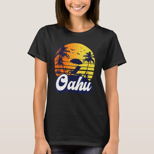 Oahu Hawaii Hawaiian Sunset Beach Retro T-Shirt (Front)