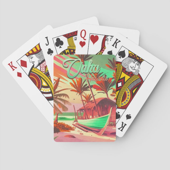 Oahu Hawaii island tropical Travel palm tree 1960s Playing Cards (Back)