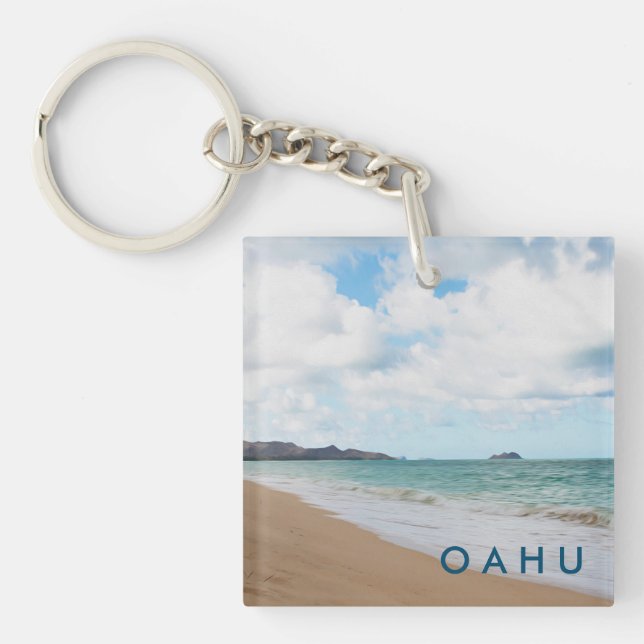 Oahu Hawaii Ocean Waves & Beach Key Ring (Front)