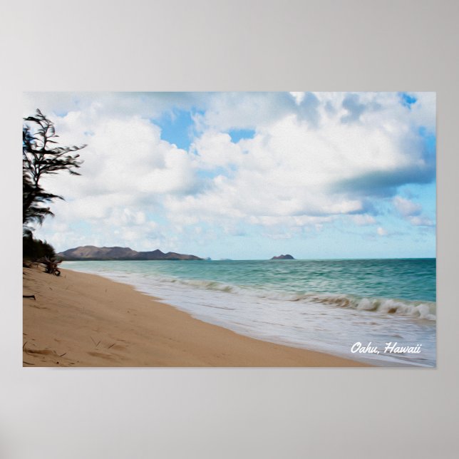 Oahu Hawaii Ocean Waves & Beach Poster (Front)