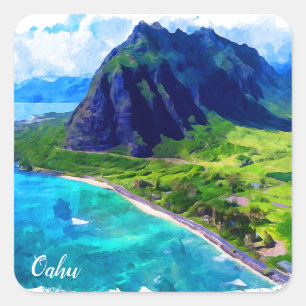 Oahu Hawaii Panorama View Beach Square Sticker