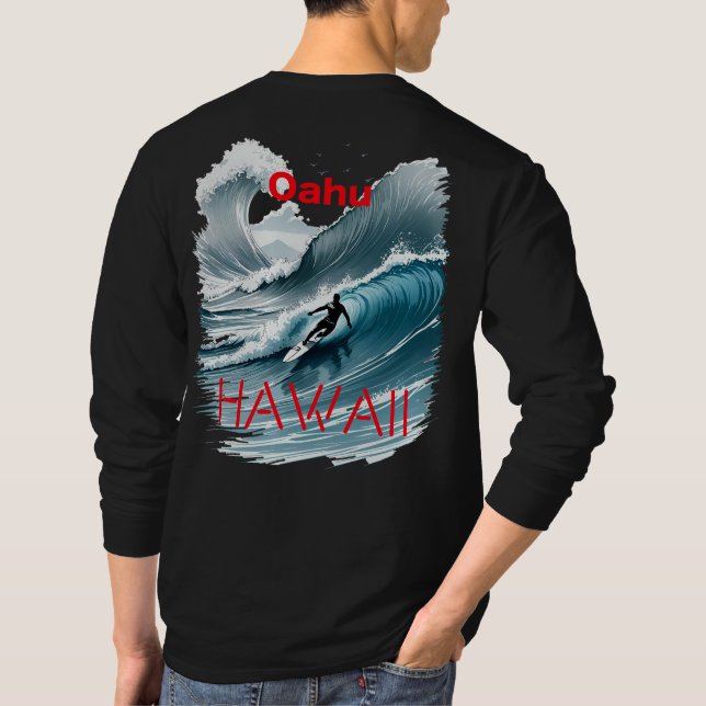 Oahu Hawaii Surfing Wave T-Shirt (Back)