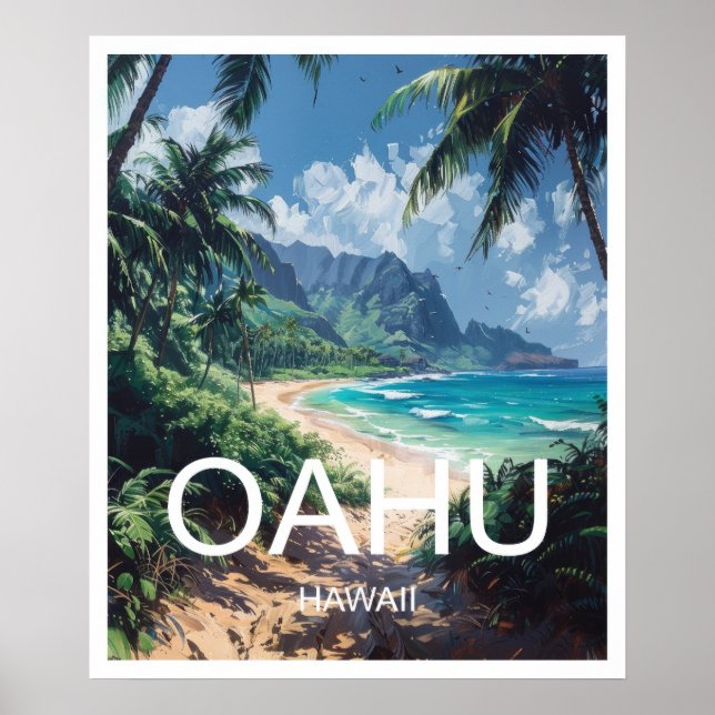 Oahu Hawaii Travel Poster Art Print Poster (Front)