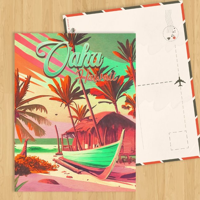 Oahu Hawaii tropical sunset palm tree 1960s Postcard (Creator Uploaded)